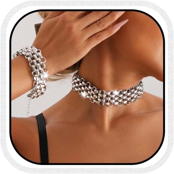 Jewelry - Choker Necklaces Set Chunky Punk Necklace Cuban Link Thick Necklace Jewelry 2 Pc